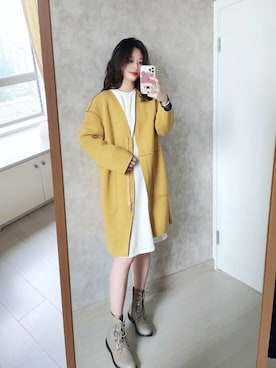 「日系极简」｜「アイテム（ブーツ）」を使った、春日弥生さん（レディース・167cm）の秋コーディネート