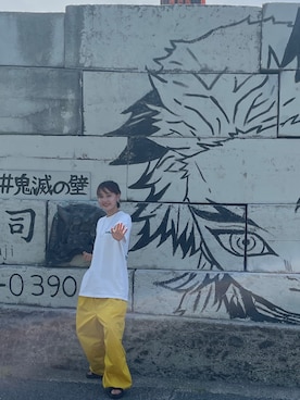 「アイテム（カーゴパンツ、イエロー系）」を使った、ちっちさん（レディース・160cm）の秋コーディネート