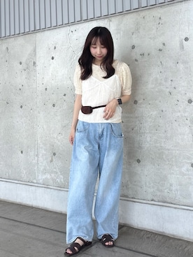 「KBF（ケイビーエフ）のレーストリムキャミソール（キャミソール、ホワイト系）」を使った、moeさん（レディース・155cm）の夏コーディネート
