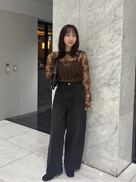 「KBF（ケイビーエフ）のフロントポケットデザインデニム（デニムパンツ、ブラック系）」を使った、moeさん（レディース・155cm）の夏コーディネート