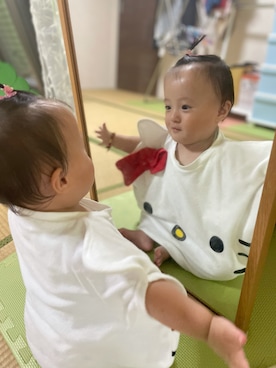 「しまむら（シマムラ）のアイテム（Tシャツ/カットソー、ホワイト系）」を使った、桜ノママさん（キッズ・110cm）の夏コーディネート