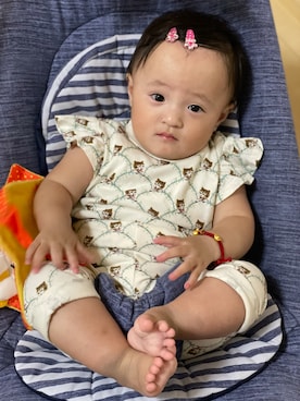 「UNIQLO（ユニクロ）のアイテム（Tシャツ/カットソー、ホワイト系）」を使った、桜ノママさん（キッズ・110cm）の夏コーディネート