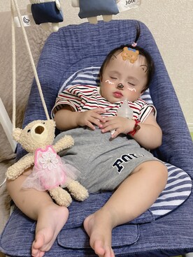 「POLO（ポロ）のアイテム（スウェットパンツ、グレー系）」を使った、桜ノママさん（キッズ・110cm）の夏コーディネート