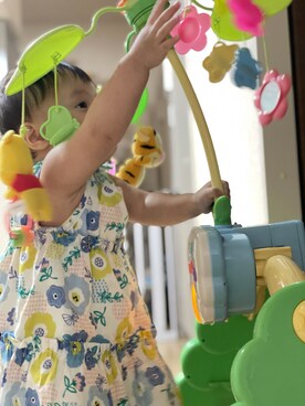 「しまむら（シマムラ）のアイテム（ワンピース、ブルー系）」を使った、桜ノママさん（キッズ・110cm）の秋コーディネート