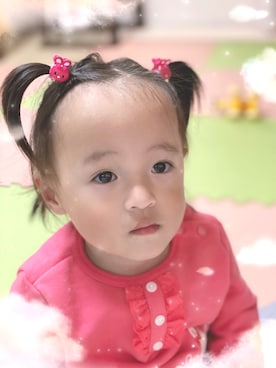 「MIKI HOUSE（ミキハウス）のアイテム（パーカー、ピンク系）」を使った、桜ノママさん（キッズ・110cm）の春コーディネート