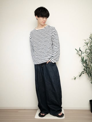 「CIAOPANIC(チャオパニック)の【cian denim/シアンデニム】バギーワイドデニム(デニムパンツ)」を使った、RIKUさん(メンズ・171cm)の春コーディネート