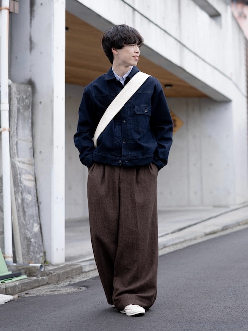Wide Straight Herringbone Tweed Slacks / ワイドストレート