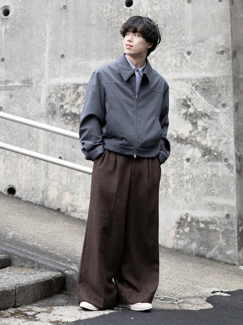 Wide Straight Herringbone Tweed Slacks / ワイドストレート