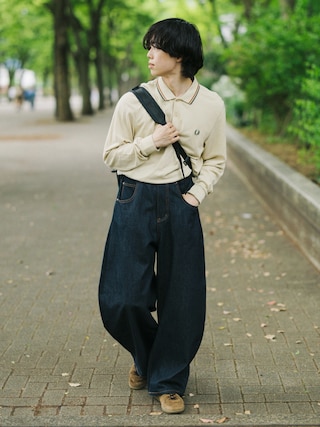 「CIAOPANIC(チャオパニック)の【cian denim/シアンデニム】バギーワイドデニム(デニムパンツ)」を使った、RIKUさん(メンズ・171cm)の冬コーディネート