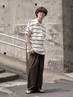 「FREAK'S STORE（フリークスストア）の限定展開 JERZEES × FREAK'S STORE/ジャージーズ 別注 ビッグシルエット ラガー シャツ（Tシャツ/カットソー、ベージュ系）」を使った、RIKUさん（メンズ・171cm）の夏コーディネート