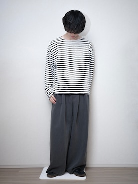 「ORCIVAL（オーシバル）のORCIVAL | 〈別注〉コットンロード オーバーサイズ バスクシャツ MEN（Tシャツ/カットソー、ブラック系）」を使った、RIKUさん（メンズ・171cm）の春コーディネート