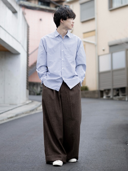 Wide Straight Herringbone Tweed Slacks / ワイドストレート