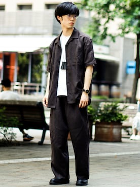 「UNIQLO（ユニクロ）のエアリズムコットンオーバーサイズTシャツ（5分袖）（Tシャツ/カットソー）」を使った、RIKUさん（メンズ・171cm）の夏コーディネート