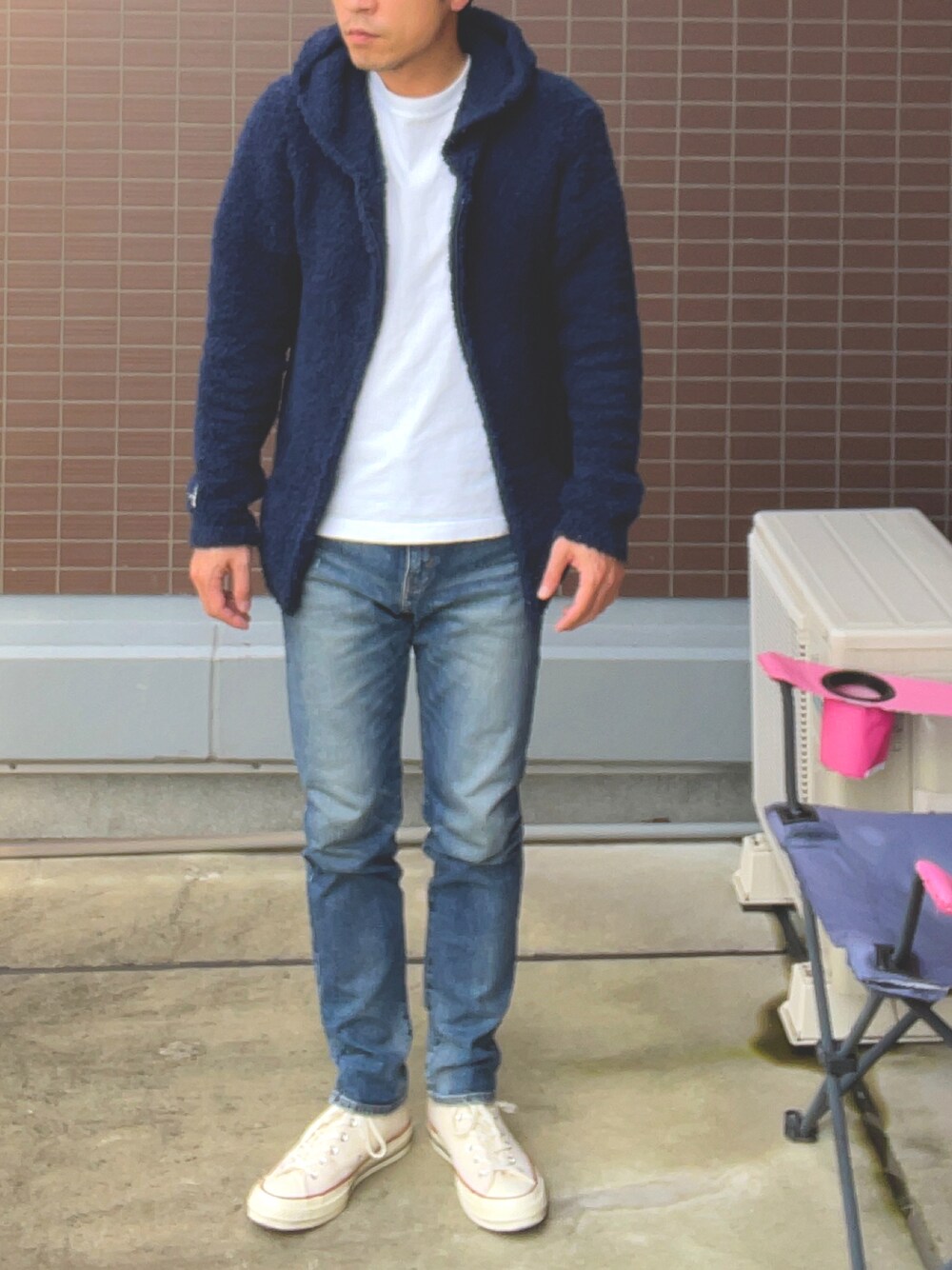 「RED CARD TOKYOのアイテム（デニムパンツ、ブルー系）」を使った、エフポンさん（メンズ・171cm）の秋コーディネートの1枚目の写真