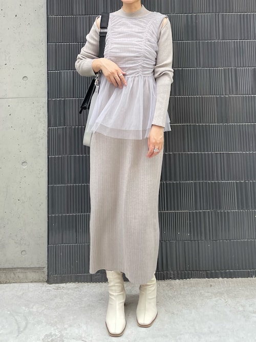 セール】リボンチュールトップス×ラメニットワンピースセット