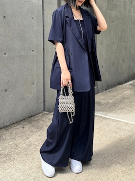 「半袖ジャケット」｜「アイテム（オールインワン・サロペット）」を使った、tea._.coさん（レディース・164cm）の春コーディネート