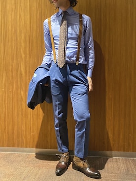 「whoop-de-doo（フープディドゥ）のアイテム（ドレスシューズ、ブラウン系）」を使った、matsudaさん（メンズ・175cm）の夏コーディネート