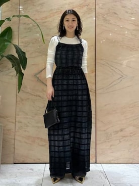 「Demi-Luxe BEAMS（デミルクス ビームス）の【別注】TAN / ニット キャミソール ドレス（ワンピース、ブラック系）」を使った、Demi-Luxe BEAMSさん（レディース・154cm）の春コーディネート