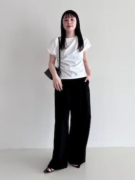 「Demi-Luxe BEAMS（デミルクス ビームス）のポインテッド ヌードサンダル .M（Sandals、ブラック系）」を使った、Demi-Luxe BEAMSさん（レディース・164cm）の春コーディネート