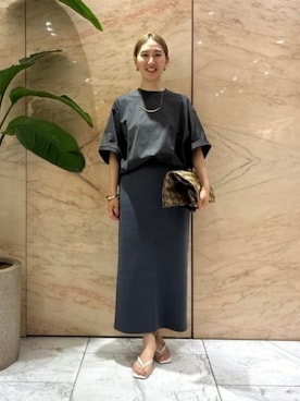 「Demi-Luxe BEAMS（デミルクス ビームス）のAK+1 / ビッグ Tシャツ（Tシャツ/カットソー、グレー系）」を使った、Demi-Luxe BEAMSさん（レディース・157cm）の夏コーディネート