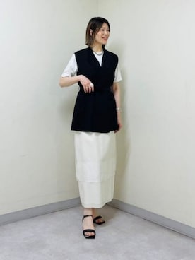 「Demi-Luxe BEAMS（デミルクス ビームス）のスムース ハーフスリーブ Tシャツ（T Shirts、ホワイト系）」を使った、Demi-Luxe BEAMSさん（レディース・164cm）の春コーディネート
