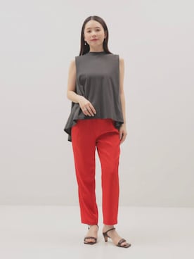 「Demi-Luxe BEAMS（デミルクス ビームス）のトリアセ ポリエステル ツイル ドロストパンツ（スラックス、レッド系）」を使った、Demi-Luxe BEAMSさん（レディース・154cm）の春コーディネート