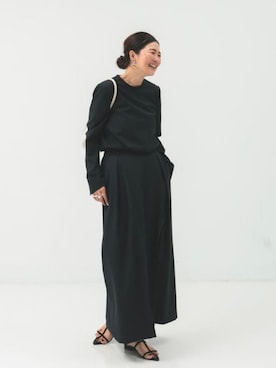 「Demi-Luxe BEAMS（デミルクス ビームス）のシンプリシティ ブラウス .M（シャツ/ブラウス、ブラック系）」を使った、Demi-Luxe BEAMSさん（レディース・158cm）の秋コーディネート