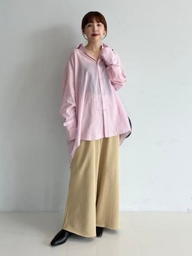 「Demi-Luxe BEAMS（デミルクス ビームス）のAK+1 / コットンボイル ストライプ シャツ（シャツ/ブラウス、ピンク系）」を使った、Demi-Luxe BEAMSさん（レディース・157cm）の夏コーディネート
