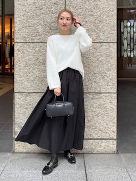 「Demi-Luxe BEAMS（デミルクス ビームス）のコットン ナイロン タック ギャザー スカート（Skirt、ブラック系）」を使った、Demi-Luxe BEAMSさん（レディース・164cm）の春コーディネート