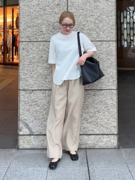 「Demi-Luxe BEAMS（デミルクス ビームス）のコットン バウンシー Tシャツ（T Shirts、ホワイト系）」を使った、Demi-Luxe BEAMSさん（レディース・164cm）の春コーディネート