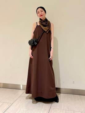 「Demi-Luxe BEAMS（デミルクス ビームス）のコットン シルク フレア ワンピース（ワンピース、ブラウン系）」を使った、Demi-Luxe BEAMSさん（レディース・157cm）の夏コーディネート
