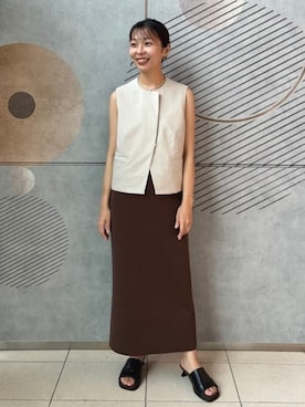 「Demi-Luxe BEAMS（デミルクス ビームス）のシンプル タイト ニットスカート .M（スカート、ブラウン系）」を使った、Demi-Luxe BEAMSさん（レディース・164cm）の夏コーディネート