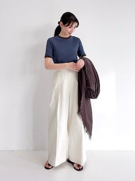 「Demi-Luxe BEAMS（デミルクス ビームス）のタック チノ ワイドパンツ（チノパンツ、ホワイト系）」を使った、Demi-Luxe BEAMSさん（レディース・154cm）の春コーディネート