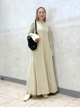 「Demi-Luxe BEAMS（デミルクス ビームス）のスーパーシンプルワンピース .M（ワンピース、ベージュ系）」を使った、Demi-Luxe BEAMSさん（レディース・158cm）の秋コーディネート