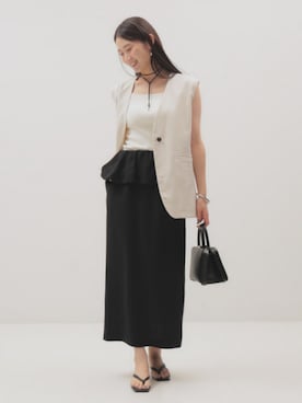 「Demi-Luxe BEAMS（デミルクス ビームス）のPUNTI. / PORTRAIT ハンドバッグ（Tote、ブラック系）」を使った、Demi-Luxe BEAMSさん（レディース・164cm）の春コーディネート