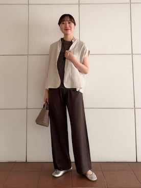 「Demi-Luxe BEAMS（デミルクス ビームス）のTICCA / リネン フレンチスリーブ シャツ（シャツ/ブラウス、ベージュ系）」を使った、Demi-Luxe BEAMSさん（レディース・157cm）の夏コーディネート