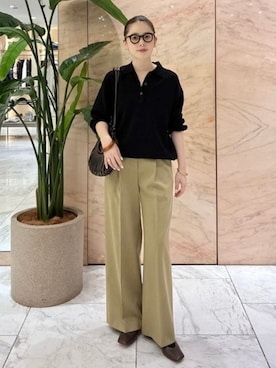 「Demi-Luxe BEAMS（デミルクス ビームス）のプレシャス ハイウエスト パンツ（その他パンツ、グリーン系）」を使った、Demi-Luxe BEAMSさん（レディース・158cm）の秋コーディネート