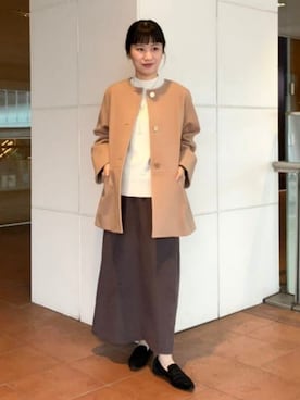 「アイテム（ノーカラーコート）」を使った、Demi-Luxe BEAMSさん（レディース・155cm）の秋コーディネート