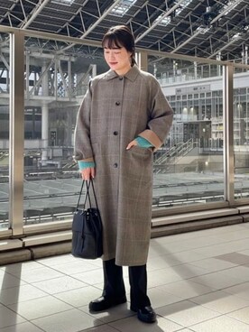 「秋」｜「アイテム（ノーカラーコート）」を使った、Demi-Luxe BEAMSさん（レディース・163cm）の秋コーディネート