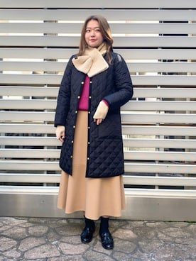 「スカートコーデ」｜「アイテム（ノーカラーコート）」を使った、Demi-Luxe BEAMSさん（レディース・159cm）の秋コーディネート