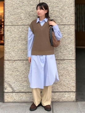 「シャツワンピース」｜Demi-Luxe BEAMSさん（レディース・161cm）の秋コーディネート