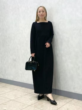 「Demi-Luxe BEAMS（デミルクス ビームス）の【8/6値下げ】アムンゼン コクーン ワンピース（ワンピース、ブラック系）」を使った、Demi-Luxe BEAMSさん（レディース・164cm）の夏コーディネート