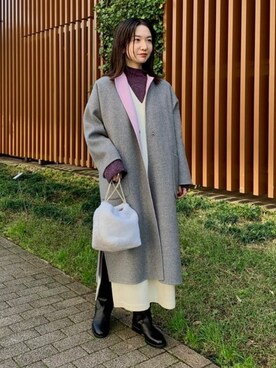 「レザー」｜「アイテム（ノーカラーコート）」を使った、Demi-Luxe BEAMSさん（レディース・158cm）の秋コーディネート