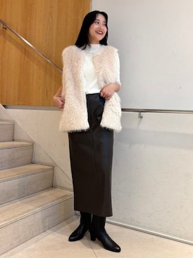 「レザースカート」｜Demi-Luxe BEAMSさん（レディース・157cm）の秋コーディネート