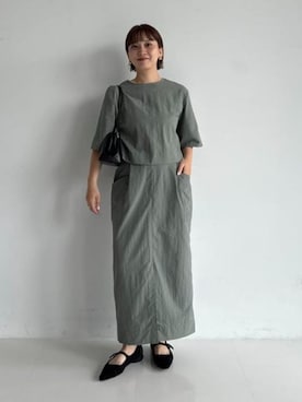 「Demi-Luxe BEAMS（デミルクス ビームス）のエディター東原妙子 × Demi-Luxe BEAMS / ライトウェイト プルオーバー（シャツ/ブラウス、グリーン系）」を使った、Demi-Luxe BEAMSさん（レディース・164cm）の夏コーディネート