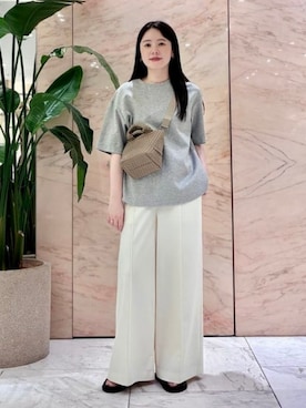 「Demi-Luxe BEAMS（デミルクス ビームス）のコットン バウンシー Tシャツ（Tシャツ/カットソー、グレー系）」を使った、Demi-Luxe BEAMSさん（レディース・157cm）の夏コーディネート