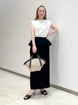 「Demi-Luxe BEAMS（デミルクス ビームス）のDemi-Luxe BEAMS / スクエアパフサンダル .M（サンダル、ブラック系）」を使った、Demi-Luxe BEAMSさん（レディース・154cm）の春コーディネート