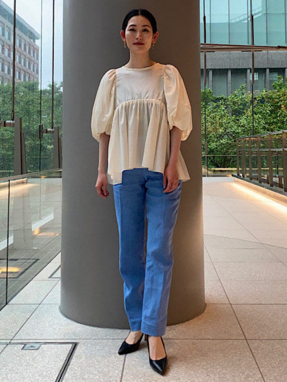 Demi-Luxe BEAMS / コットンサテン パフスリーブブラウスを使った人気