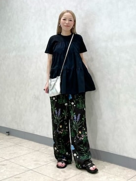 「Demi-Luxe BEAMS（デミルクス ビームス）のDemi-Luxe BEAMS / コンビ ティアード プルオーバー（Tシャツ/カットソー、ブラック系）」を使った、Demi-Luxe BEAMSさん（レディース・157cm）の夏コーディネート