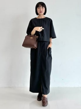 「Demi-Luxe BEAMS（デミルクス ビームス）のエディター東原妙子 × Demi-Luxe BEAMS / ライトウェイト スカート（スカート、ブラック系）」を使った、Demi-Luxe BEAMSさん（レディース・164cm）の夏コーディネート